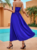 Momentlover Split-Front Pleated Elasticity Chains Sleeveless A-Line Tube Midi Dresses