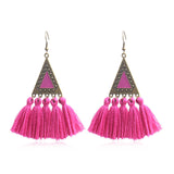 National wool tassel long earrings