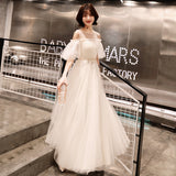 White banquet evening dress long  new fairy temperament dream student graduation adult dress