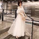 White banquet evening dress long  new fairy temperament dream student graduation adult dress