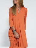 Momentlover Long Sleeves Loose Solid Color Split-Side V-Neck Maxi Dresses