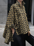 Momentlover High-Low Long Sleeves Printed Split-Joint Blouses
