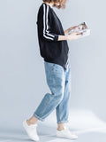 Momentlover Striped Loose Long Sleeves Round-neck Hoodies&Sweatshirt