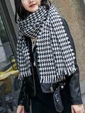 Fringed Houndstooth Keep Warm Shawl&Scarf
