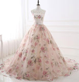 lemongor Charming Floral Organza Woman Formal Gowns,  Ball Gowns Pink Dress, Charming Party Dresses