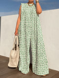 momentlover Urban Sleeveless Loose Printed Wide Leg Jumpsuits