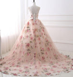 lemongor Charming Floral Organza Woman Formal Gowns,  Ball Gowns Pink Dress, Charming Party Dresses