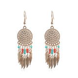 Alloy disc engraved rose earrings