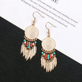 Alloy disc engraved rose earrings