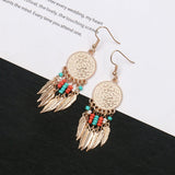 Alloy disc engraved rose earrings