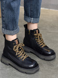 Momentlover Cow Leather Lace-Up Zipper Martin Booties