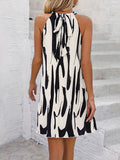 Loose Sleeveless Drawstring Lace-Up Pleated Split-Joint Halter-Neck Mini Dresses