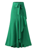 Momentlover Irregular Clipping Bandage Falbala Solid Color Split-Side Skirts Bottoms