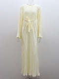 Momentlover Solid Color Pleated Loose Long Sleeves Round-Neck Maxi Dresses