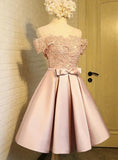 lemongor Lovely Pink Short Lace Homecoming Dresses, 8th Grade Prom Dresses, Graduation Formal Dresses