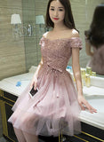 lemongor Dark Pink Tulle Off Shoulder Short Formal Dress, Bridesmaid Dresses for Pink Weddings, Pink Party Dress