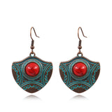 Fashion retro alloy red turquoise earrings