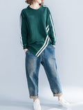 Momentlover Striped Loose Long Sleeves Round-neck Hoodies&Sweatshirt