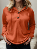 Momentlover Waffle-Knit Drawstring Quarter Button Hoodie