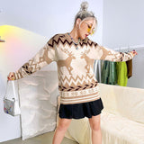 Momentlover Geometric Round Neck Dropped Shoulder Sweater