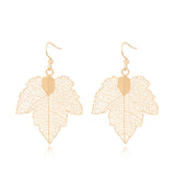Golden geometric leaf copper earrings