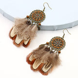 Feather round hollow retro earrings