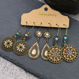Round metal tassel retro earrings set combination