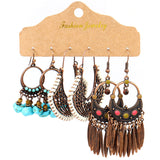 Round metal tassel retro earrings set combination