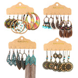 Round metal tassel retro earrings set combination