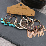 Round metal tassel retro earrings set combination