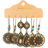 Round metal tassel retro earrings set combination