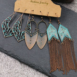 Round metal tassel retro earrings set combination