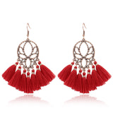 Fringed red earrings