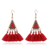 Fringed red earrings