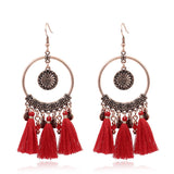 Fringed red earrings
