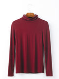 Momentlover Simple Long Sleeves Skinny Solid Color High-Neck T-Shirts