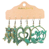 Combination of 3-piece set leaves heart-shaped fashion retro gold earrings.