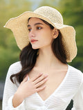Momentlover Woven Wide Side Solid Color Hollow Sun-Protection Hats&Caps