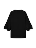 Momentlover Solid Color Ruffle Sleeves Loose V-Neck T-Shirts Tops