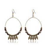 Bohemian large circle earrings with wooden bead shell