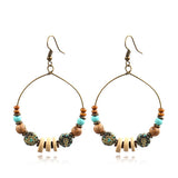 Bohemian large circle earrings with wooden bead shell