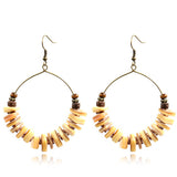 Bohemian large circle earrings with wooden bead shell