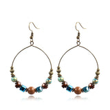 Bohemian large circle earrings with wooden bead shell