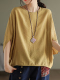 Momentlover Vintage Loose Round-Neck Batwing Sleeves T-Shirt