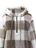 Momentlover Plaid Half Zip Drawstring Hoodie