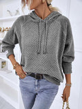Momentlover Texture Drawstring Long Sleeve Hooded Sweater