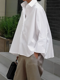 momentlover Long Sleeves Loose Solid Color Lapel Collar Blouses&Shirts Tops