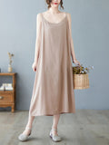 Momentlover Solid Color Sleeveless Loose Spaghetti-Neck Midi Dresses
