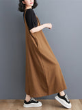 Momentlover Solid Color Buttoned Wide Leg Ninth Pants Spaghetti-Neck Overalls