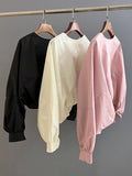 Momentlover Solid Color Elasticity Loose Batwing Sleeves Round-Neck Blouses&Shirts Tops